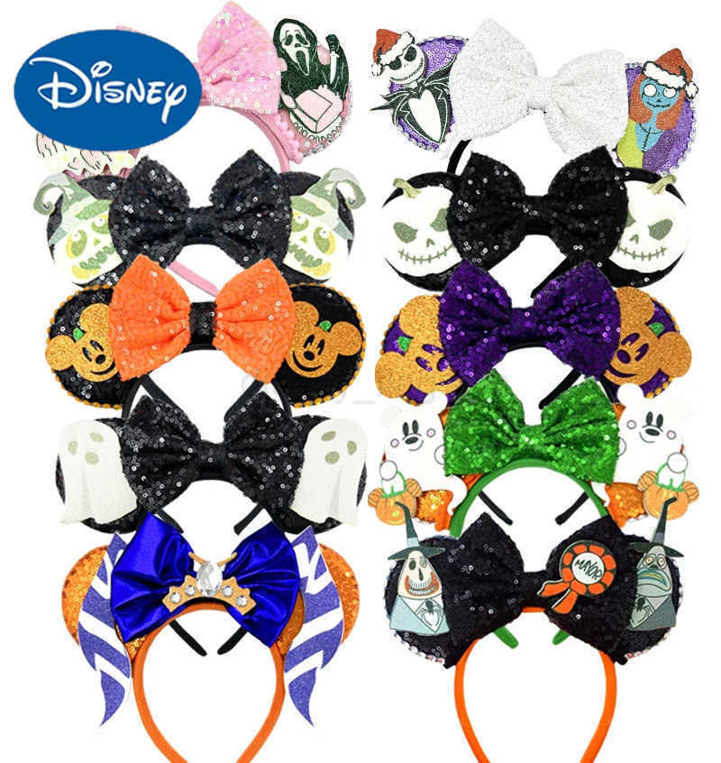 Disney Mickey Mouse Headband Bat Pumpkin Shining Bow Halloween Shining Ears Hair Holiday Party Role Playing Girl Lesbian Hair AccessoriesXJ250504