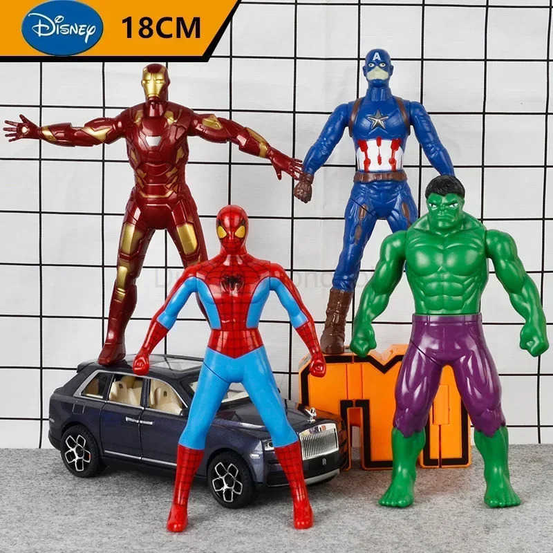 Disney 18cm Disney Spider Man Hulk Iron Man Action Picture Christmas Gift PVC Movable Joints Rotating Doll Series Model Gift Z250504