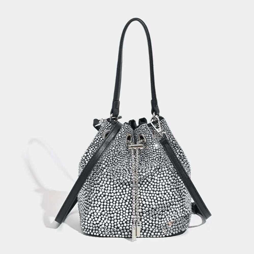 Commuter Tote Dia Strap Drawstring Bucket Rhinestone Mini Messenger Shoulder Bag