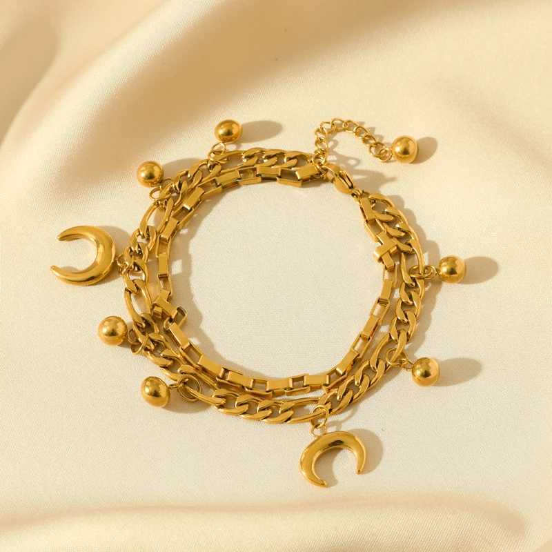 316L Stainless Steel Gold Color Starfish Moon Star Charm Bracelet For Women New Trendy Wrist Chain Jewelry Gift Party X2507181