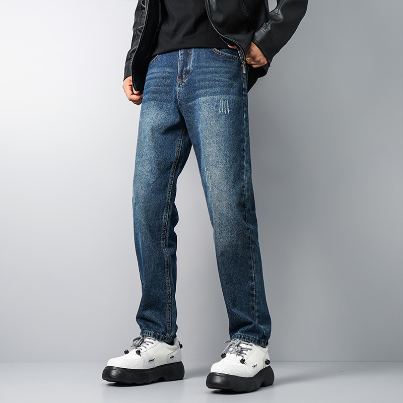 Jeans men's new product light blue casual loose wash straight leg fashionable and versatile trend slimming handsome long pants