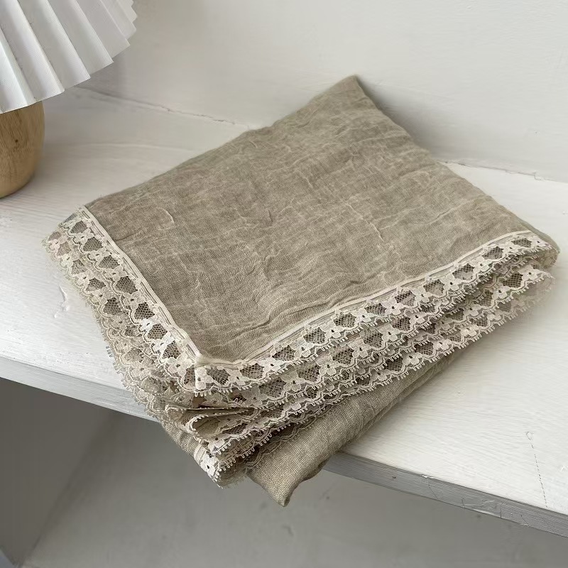 T629 lace edge elegant style cotton and linen scarf spring and autumn literary style with skirt thin shawl pastoral soft gauze scarf