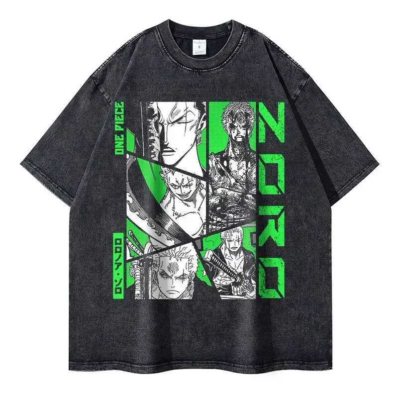 Bilibili Roronoa Zoro Retro T-shirt Washing Anime One Piece P T-shirt T-shirt Oversized L-Luffy Comic Top Ts 100% Cotton X250504