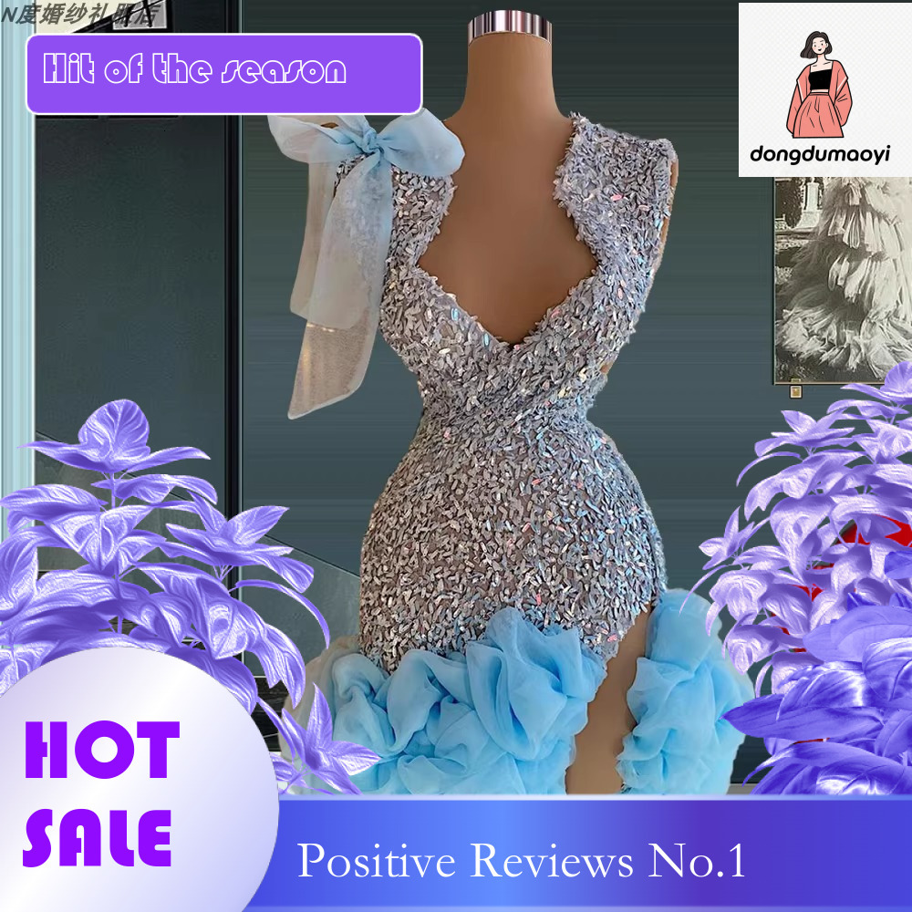 dongdumaoyi Blue evening slim fit short style for daily wear, nightclub party, birthday party dress