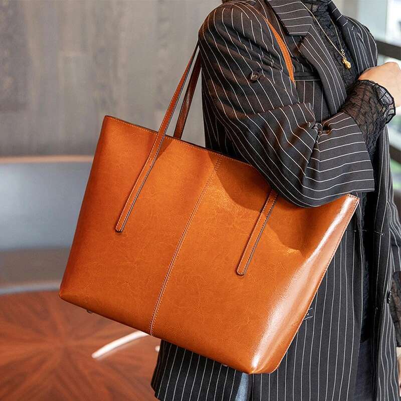 Toptrends Vintage Genuine Leather Large Tote Shoulder Bags For Women 2025 Designer Laptop Shopper Work Ladies Handbags
