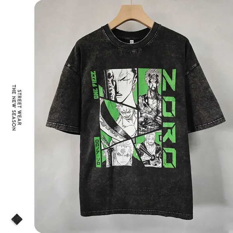 Bilibili Roronoa Zoro Retro T-shirt Washing Anime One Piece P T-shirt T-shirt Oversized L-Luffy Comic Top Ts 100% Cotton X250504