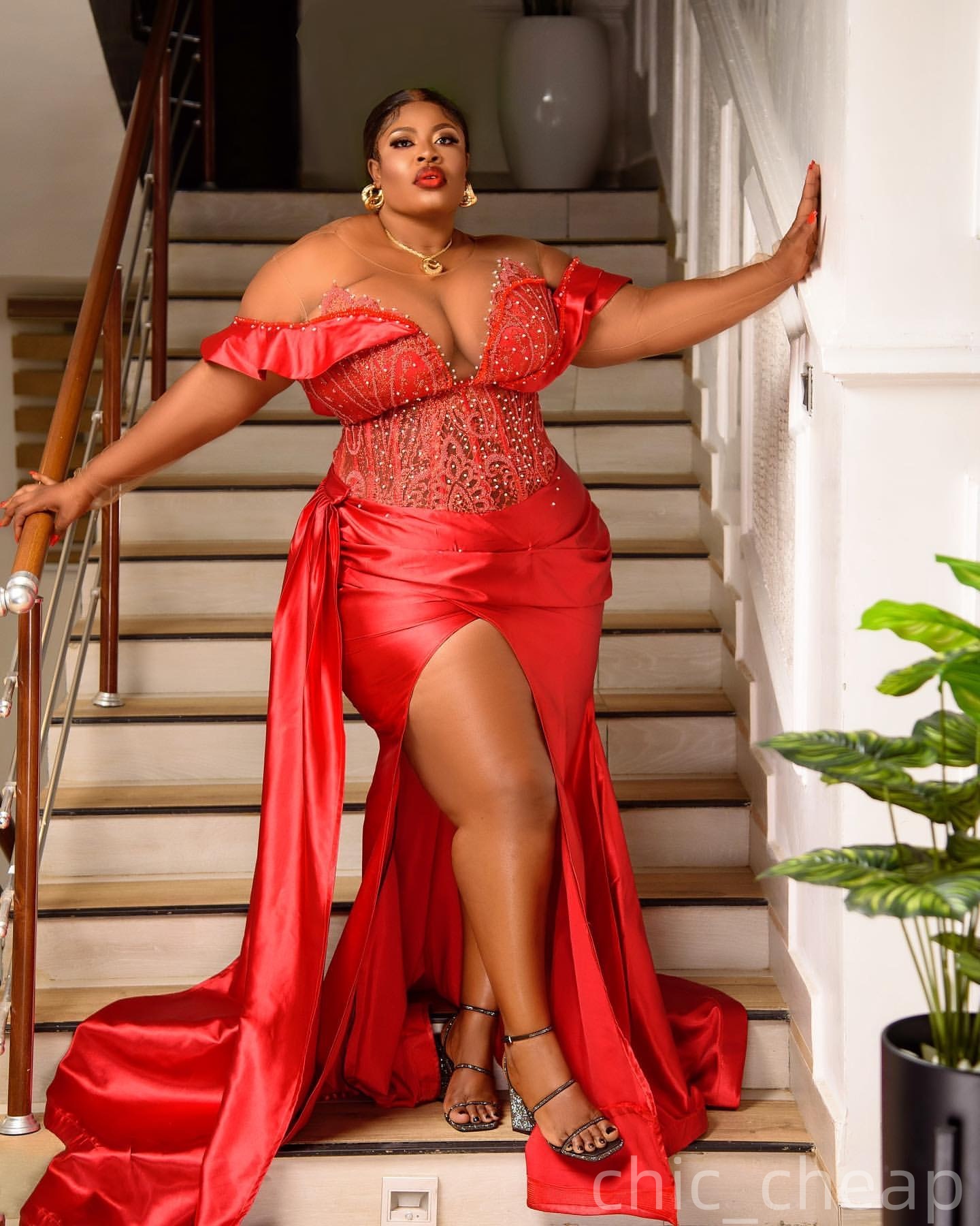 Red Mermaid Plus Size Prom Dresses 2025 Lace Beaded Satin High Split Evening Formal Party Second Birthday Engagement Gowns Dress For Special Occasions