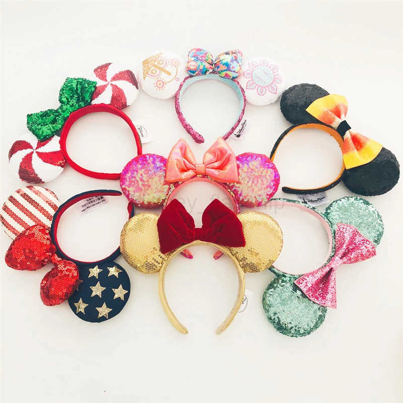 Disney 2024 high-quality Disney Minnie headband with sequined ears COSTUME Halloween cosplay plush gift mouse doll girl headbandXJ250504