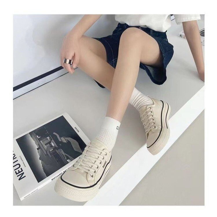 Mango Head Canvas For Women Spring And Autumn Thin New White Shoes Thick Soled Dad Sports Casual Black Board Shoes Ddmysaturn