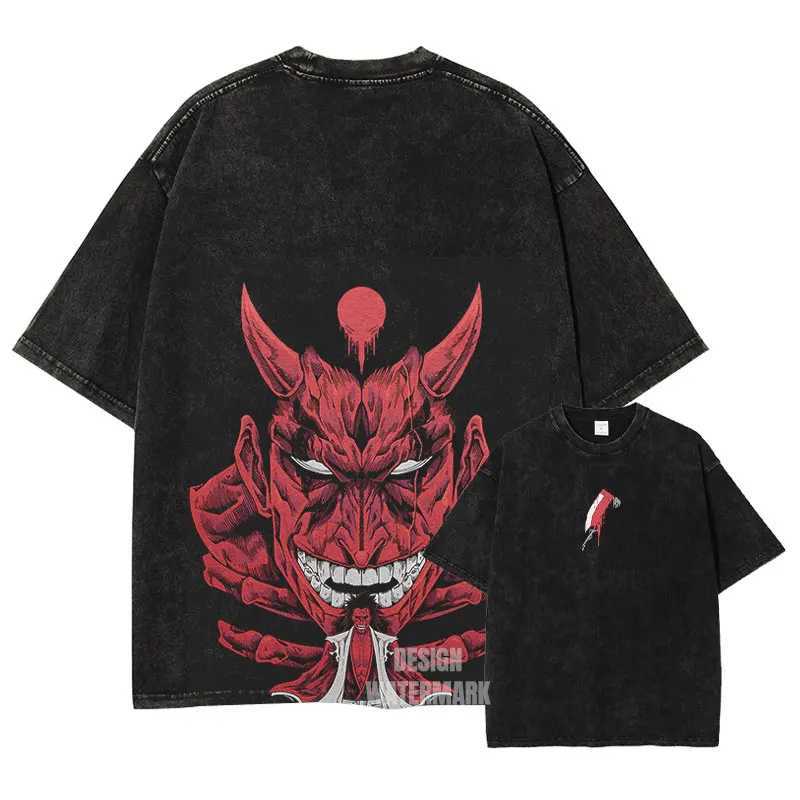 Anime bleached T-shirt oversized retro wash Zaraki Kenpachi T-shirt retro Harajuku Ichigo Rukia top Ts mens 100% pure cotton X250504 - view 6