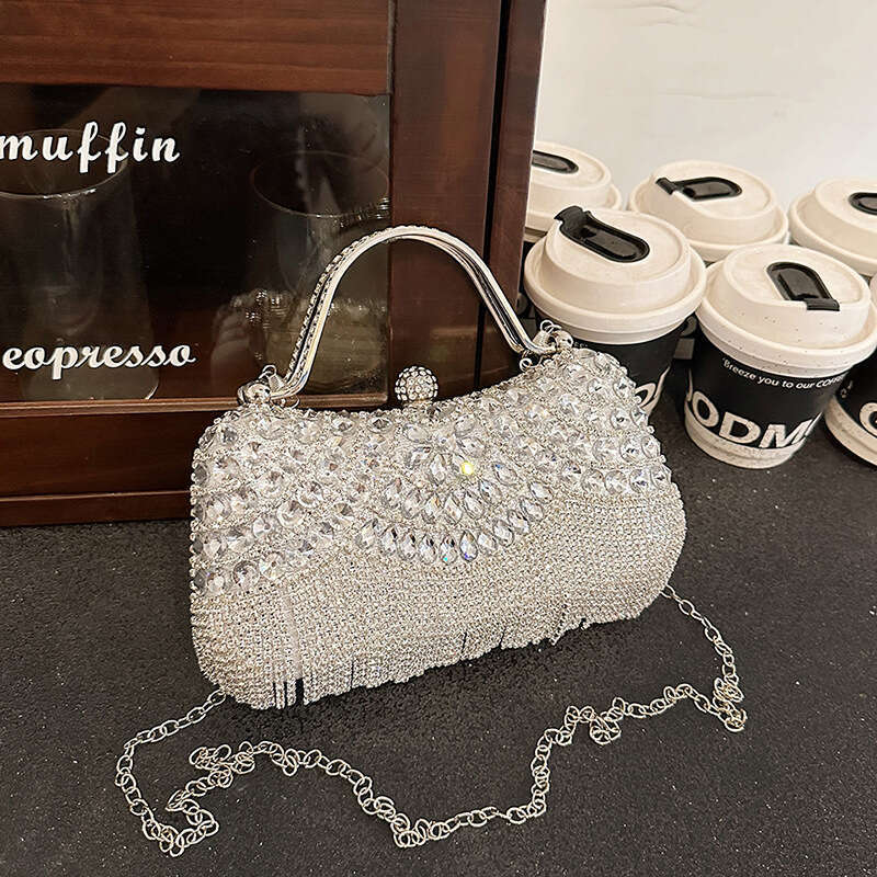 Dinner Bag New Water Set With Diamond Tassel Handheld Diagonal Cross Banquet Fashion Socialite Dress Bag KQ
