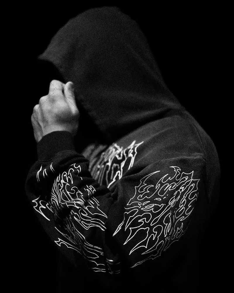 Gothic Punk Harajuku Y2K Streetwear Jacket American Retro Printed Zipper Hoodie Men Trendy Brand Casual Oversized Sweatshirt X250504