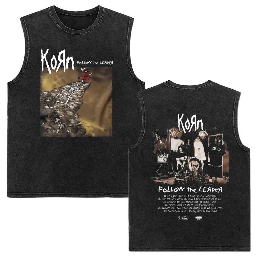 Rock Band Korn Follow The Leader Vintage Washed Tank Tops Men Women Retro Gothic Metal Slveless Vest Man Casual Cotton T-shirt X250504