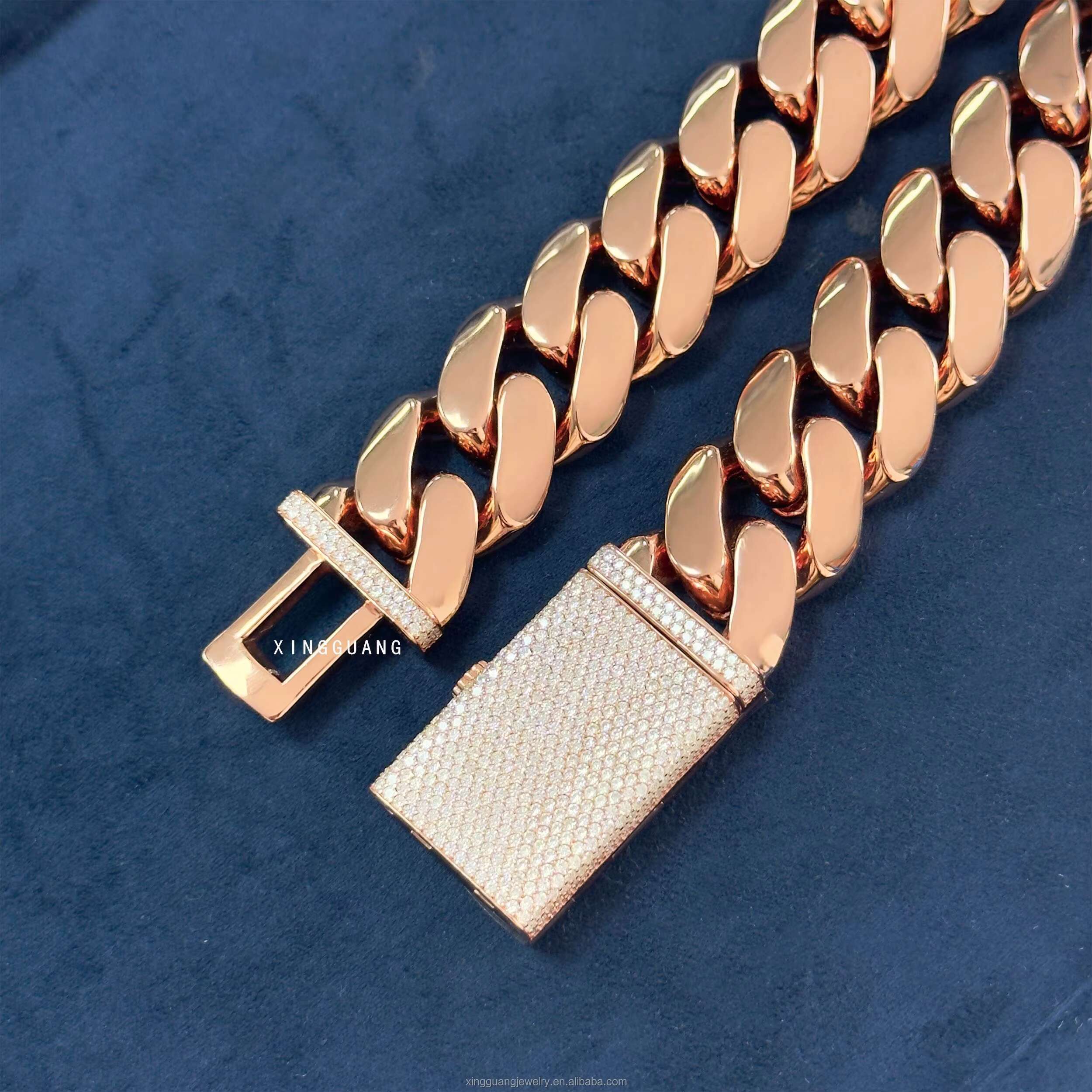 Custom Rose Gold Plated 24MM Wide Miami Cuban Link Chain Solid Silver Men Chain Moissanite Lock Cuban Chain Necklace Jewelry