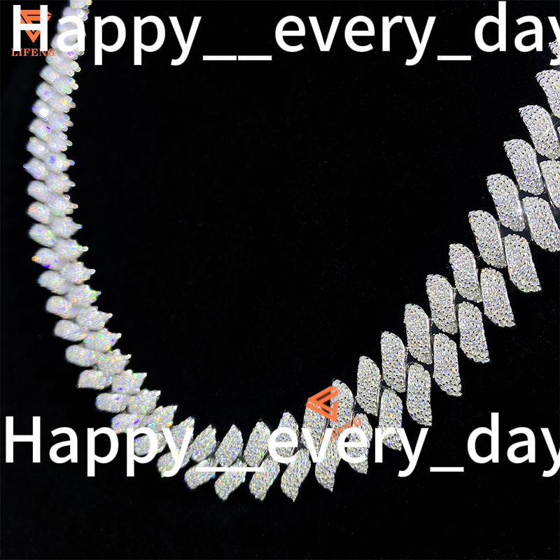New Style Moissanite Cuban Link Chain 14mm Width S925 Silver Necklace Spiked Shape Hip Hop Mans Cuban Chain
