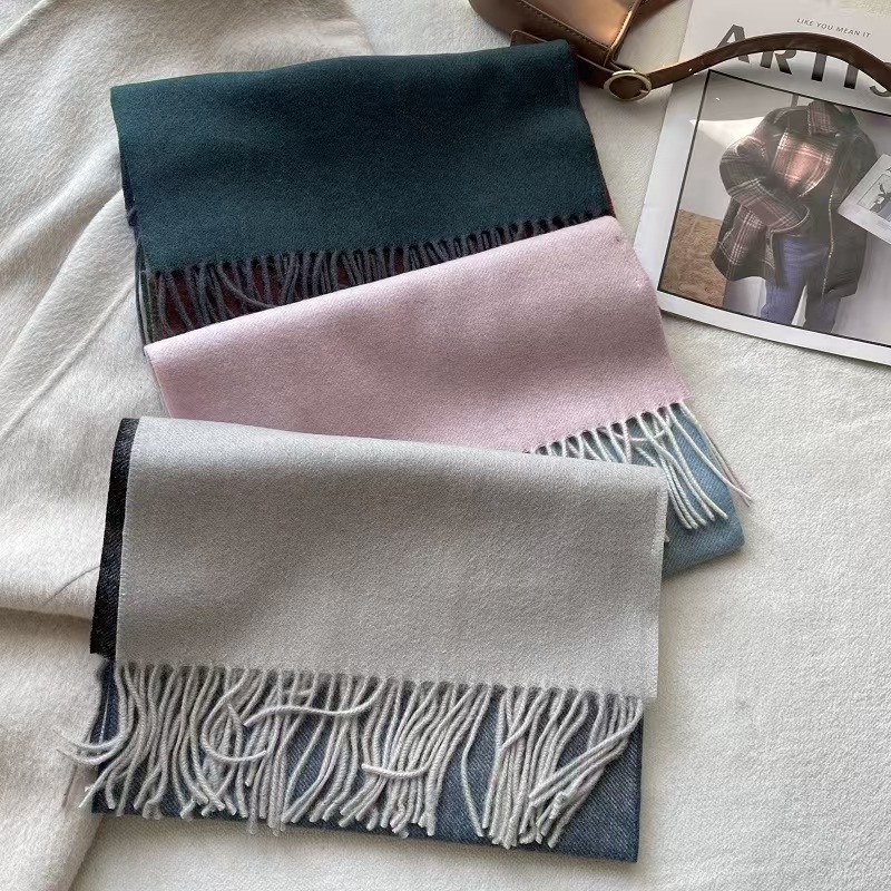 T625 Gradient Color Cashmere Scarf Women Winter Warm Color Matching Double-sided Wool Neck Scarf Men