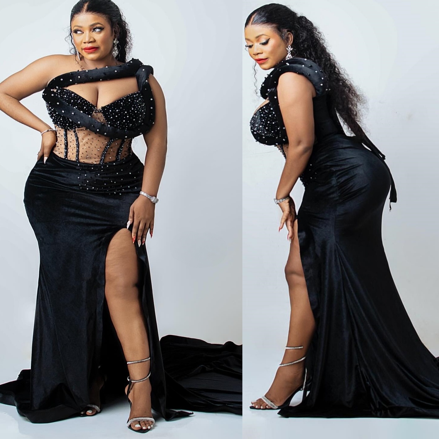 Black Mermaid Plus Size Prom Dresses 2025 One Shoulder Crystals Beaded Velvet Evening Formal Party Second Birthday Engagement Gowns Dress For Special 