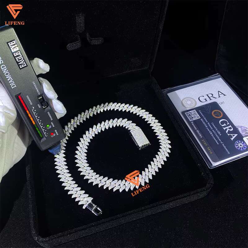 New Style Moissanite Cuban Link Chain 14mm Width S925 Silver Necklace Spiked Shape Hip Hop Mans Cuban Chain