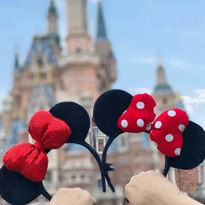 Disney Mickey Mouse Ears Headband Entertainment Park Hair Ring Fish Scale Glitter Mesh Pie Headband Girl Toy BirthdayXJ250504