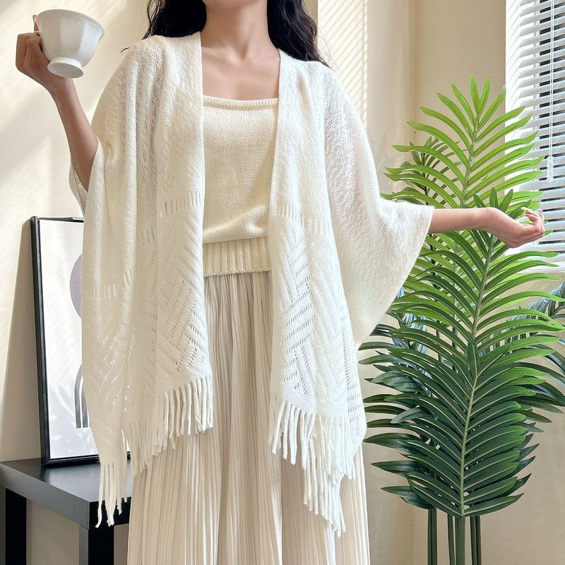 K612 Super fairy cheongsam cardigan white shawl fresh literary tassel versatile cheongsam shawl hollow high-end air-conditioning shawl