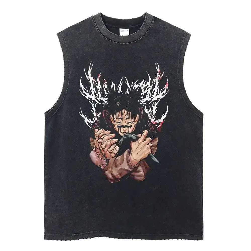 Spring New Anime Printed Retro Washed Vest Strt Casual Fashion Slveless T-Shirt Summer Hot Sale Loose Harajuku Y2K Top X2505041