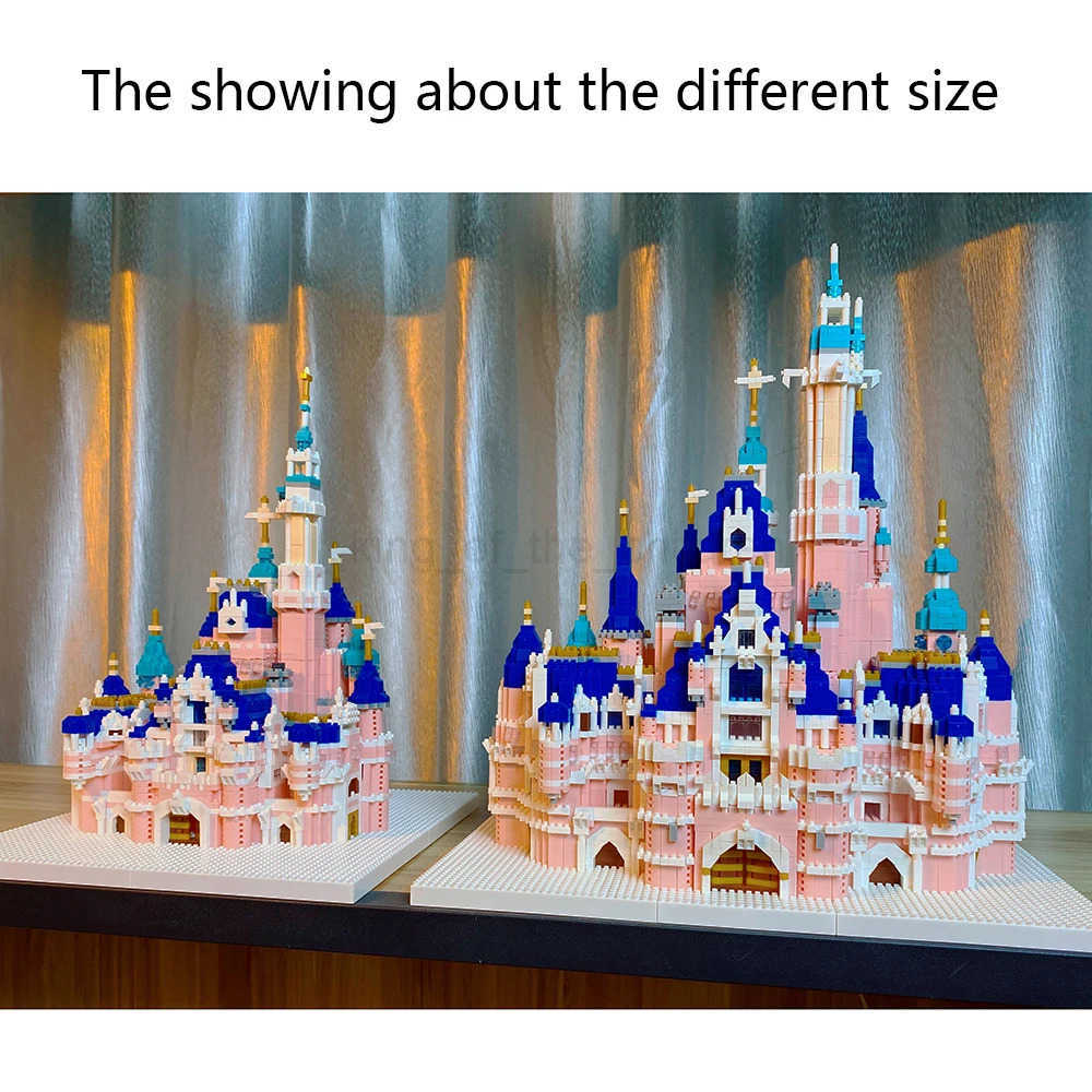 Disney KNEW BUILT Gift Pink Castle Model Kits Toys Microblock Building Blocks for Adults Princess Kids Castles Architecture Set Bricks W250504