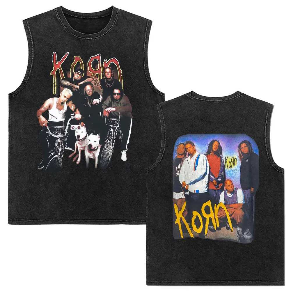 Rock Band Korn Follow The Leader Vintage Washed Tank Tops Men Women Retro Gothic Metal Slveless Vest Man Casual Cotton T-shirt X250504