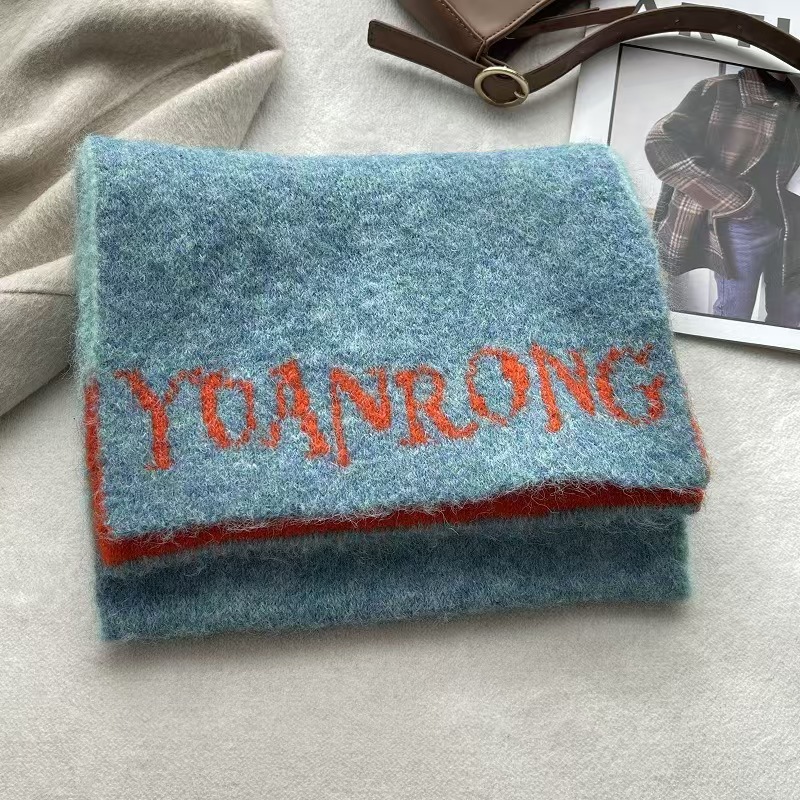 T626 letter double-sided knitted scarf for women autumn and winter new Korean style atmosphere high-end thick warm neck scarf