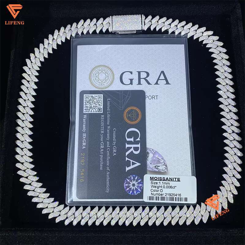 New Style Moissanite Cuban Link Chain 14mm Width S925 Silver Necklace Spiked Shape Hip Hop Mans Cuban Chain