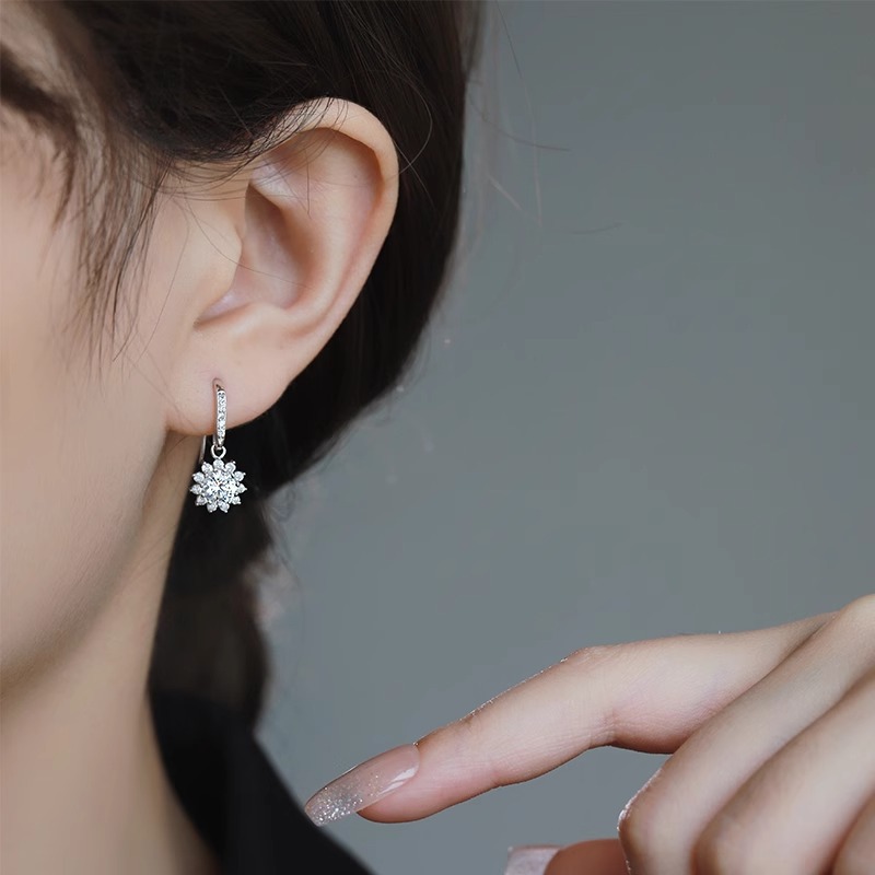 Sophisticated Dangling Sunflowers Adorned by High-Quality Moissanites Timeless Statement Jewels Crafted from Solid 925 Silver