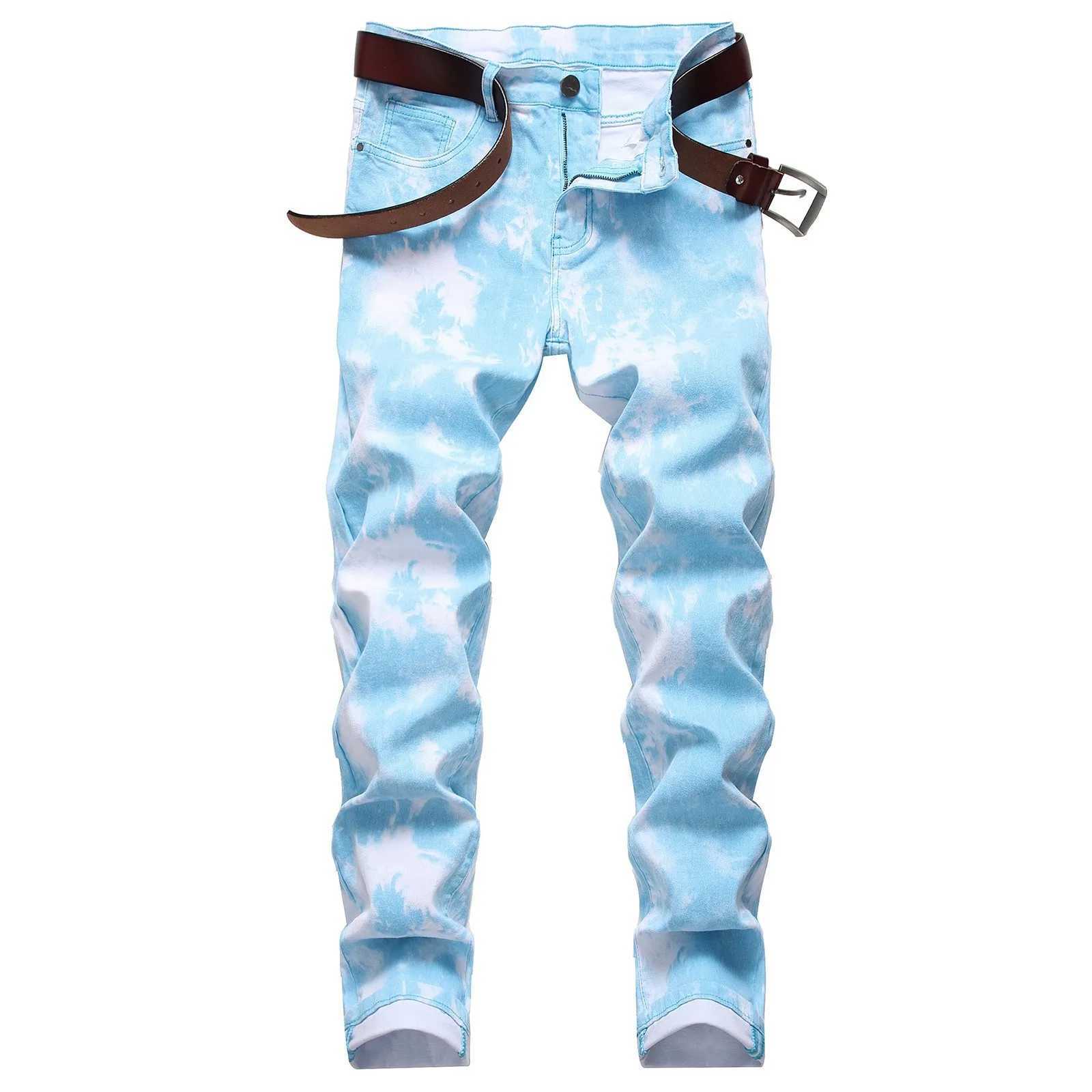 Mens fashion ultra-thin jeans tie Tdy pants Trouser mens retro washed full-length denim Trouser Y2k punk long Trouser X2505041