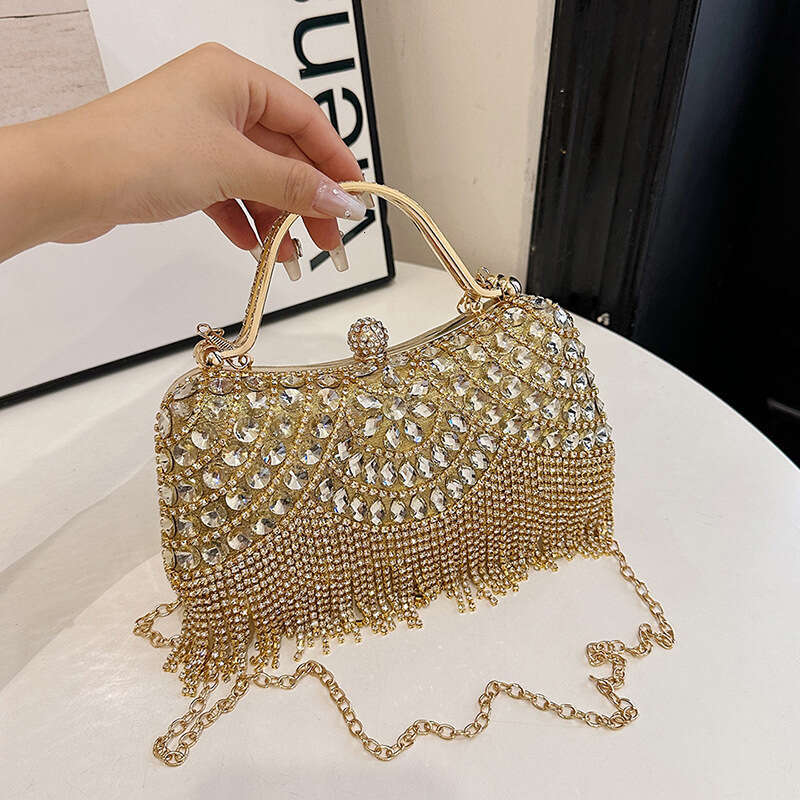 Dinner Bag New Water Set With Diamond Tassel Handheld Diagonal Cross Banquet Fashion Socialite Dress Bag KQ