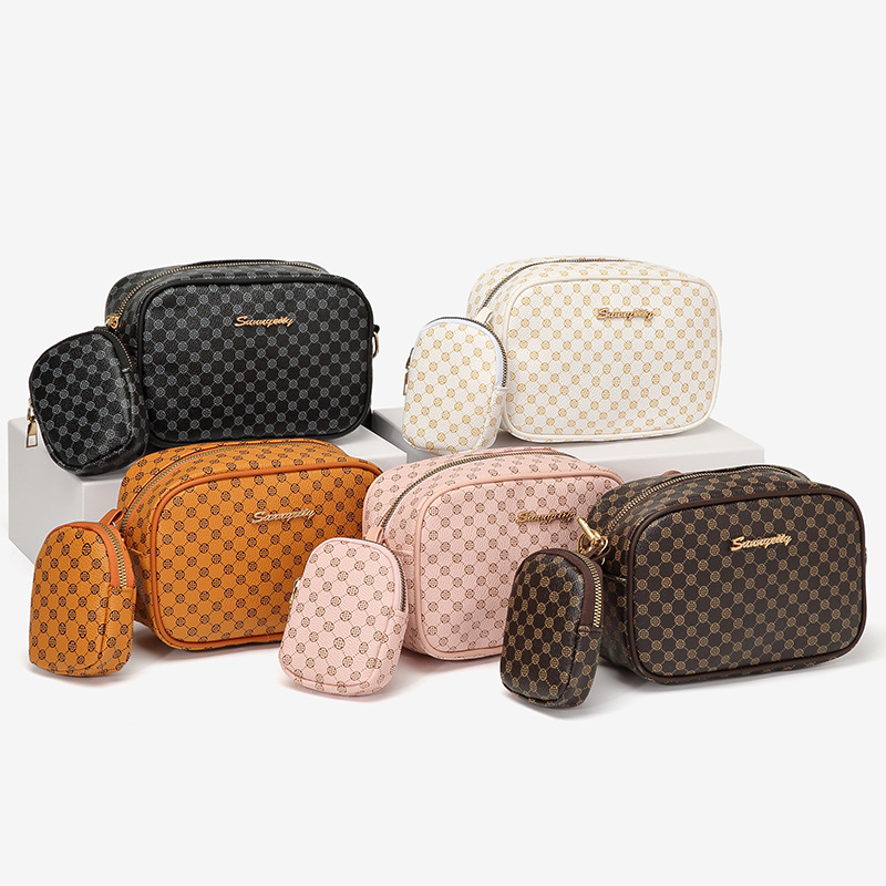 2025 retro diamond-shaped polka dot printed small square bag paired with a mini coin purse for a fashionable crossbody single-shoulder women's ba