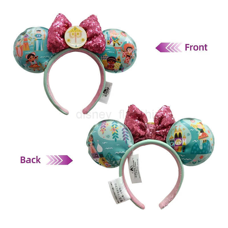 Disney Small World Mickey Mouse Headband Disneyland Minnie Ears HELLO/GOOD BYE Sequins Headwear Children Girl Toys DecorationXJ250504