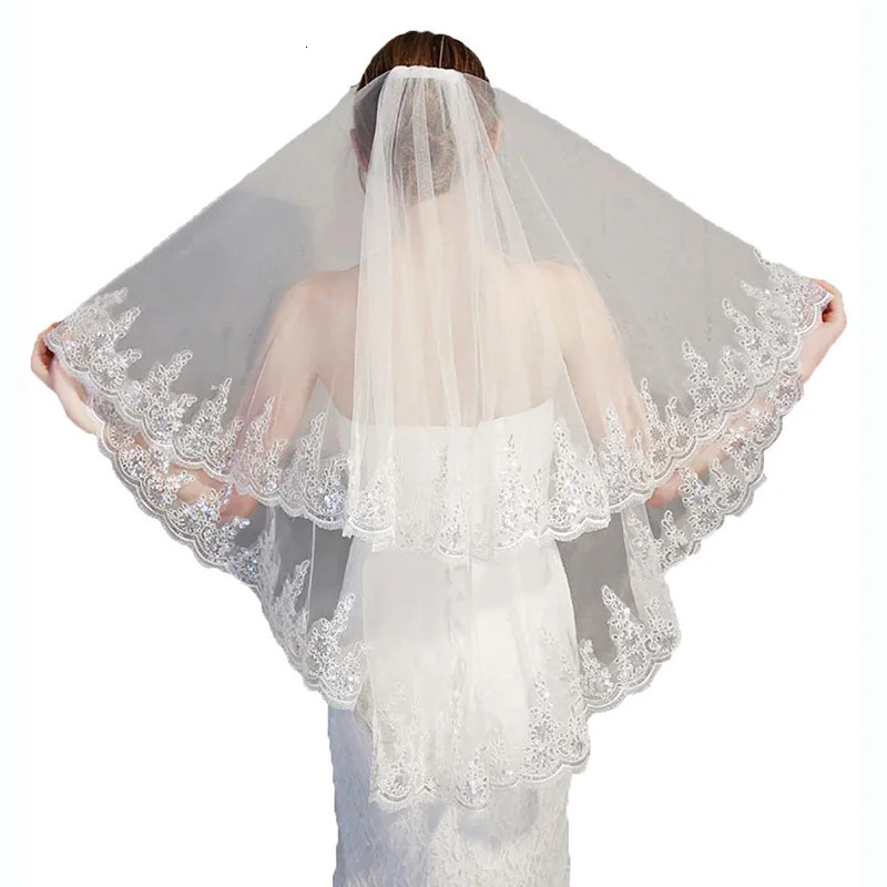 Lace application for wedding veil with comb 2 layers of sequins bridal veil soft chiffon suitable for brides 250430