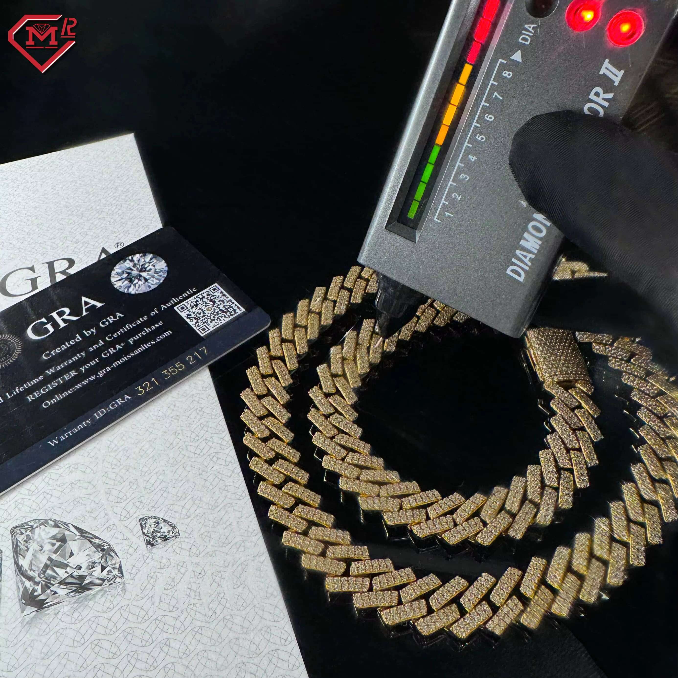 10mm 14mm 15mm Cuban Link Chain Hip Hop Two Tone Iced Out VVS 925 Silver Moissanite Chain Cuban