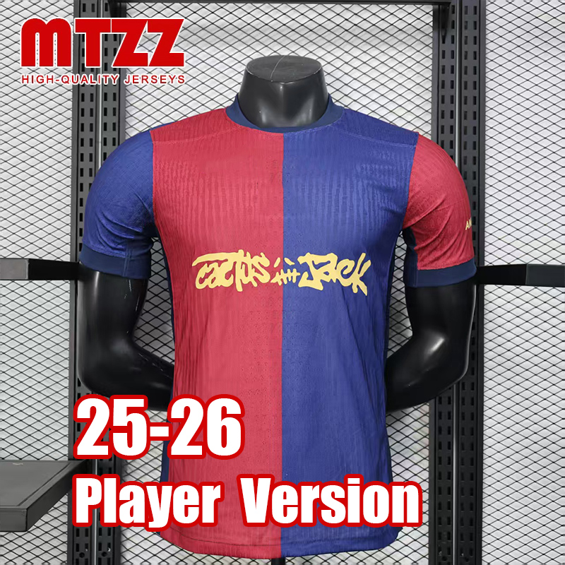 MTZZ 25 26 Barcalona Cactus Jack Soccer Player Version Jersey Home Co Branded Styles Pre Match Special Mens Jerseys Man Top Football Shirt 2025 2026 Slim Fit