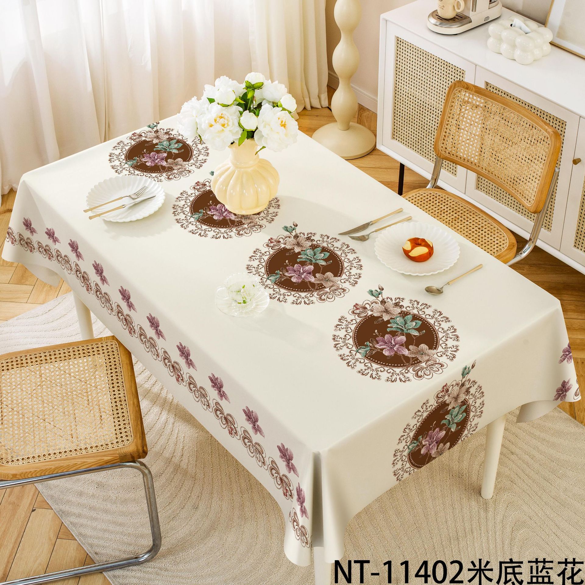 A875 cross-border pastoral style wash-free PVC tablecloth ins waterproof and oil-proof new Chinese style anti-scalding rectangular tablecloth wholesal