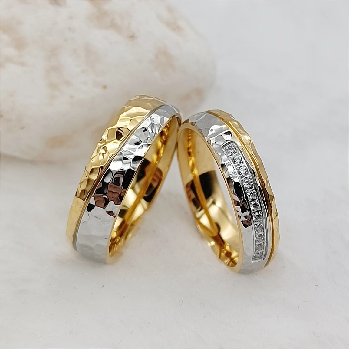 Wholesale Promise Wedding Rings Sets for Couples Western Hammered 24k Gold Plated Fashion Jewelry Marriage Lovers Ring 250430