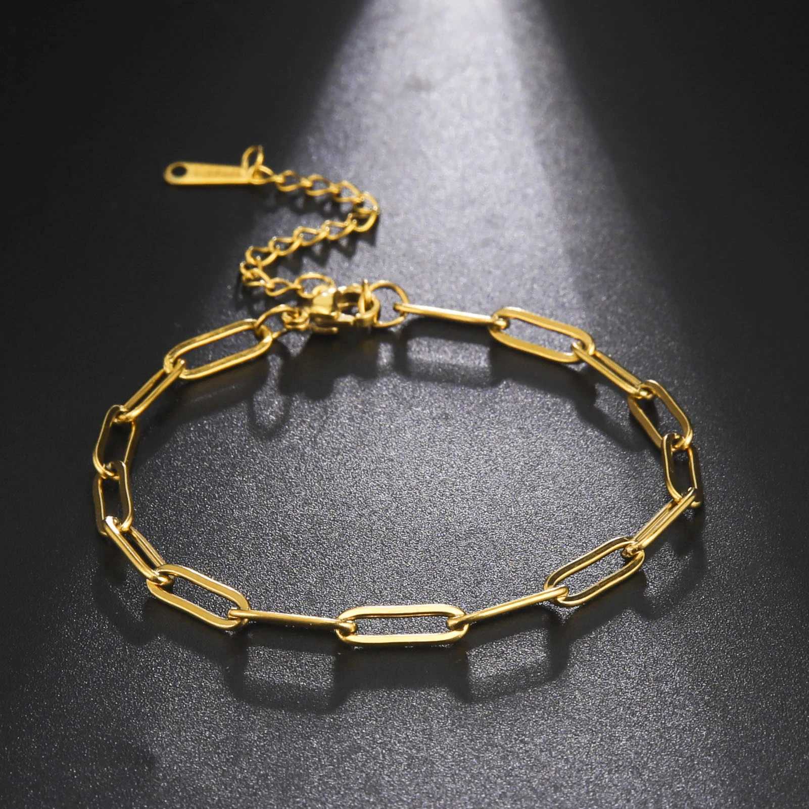 Simple Fashion Stainless Steel Gold Silver Color Bracelet Paper Clip Chain Bracelet for Wen Men Christmas Gift X250504