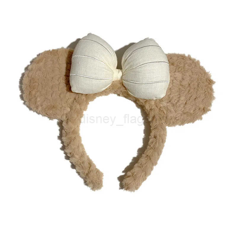 Disney 2024 Bow Bear Ear Hair Strap Womens Winter Cute Cartoon Facial Wash Strap Hair Hoop Korean Girl Hair Salon HeadbandXJ250504