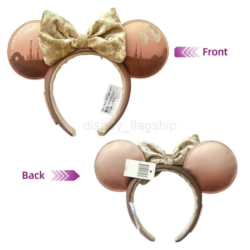 Disney 2025 Disney Minnie Mouse Ear Headband PU Leather Embroidered Hair Party Christmas Halloween Girl Role Playing CostumeXJ250504