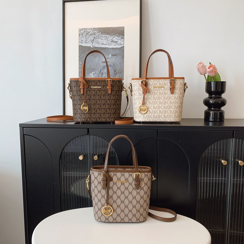 New retro printed handbag, classic and high-end women's bag, crossbody single-shoulder bag, trendy bucket bag