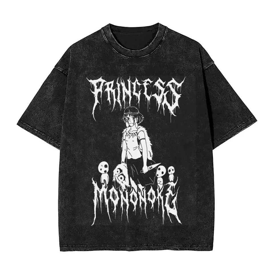 Black metal princess H-Himes washed T-shirt hip-hop retro T-shirt M-Mononoked Ts mens oversized print X250504