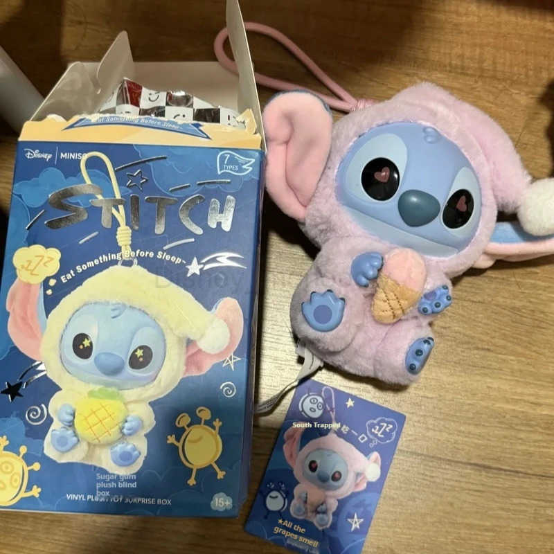 Disney Stitch Eat Something Before Sleep Series Blind Box Plush Vinyl Toys Cute Doll Replica Mystery Box Bag Pendant Decor Gift Z250504