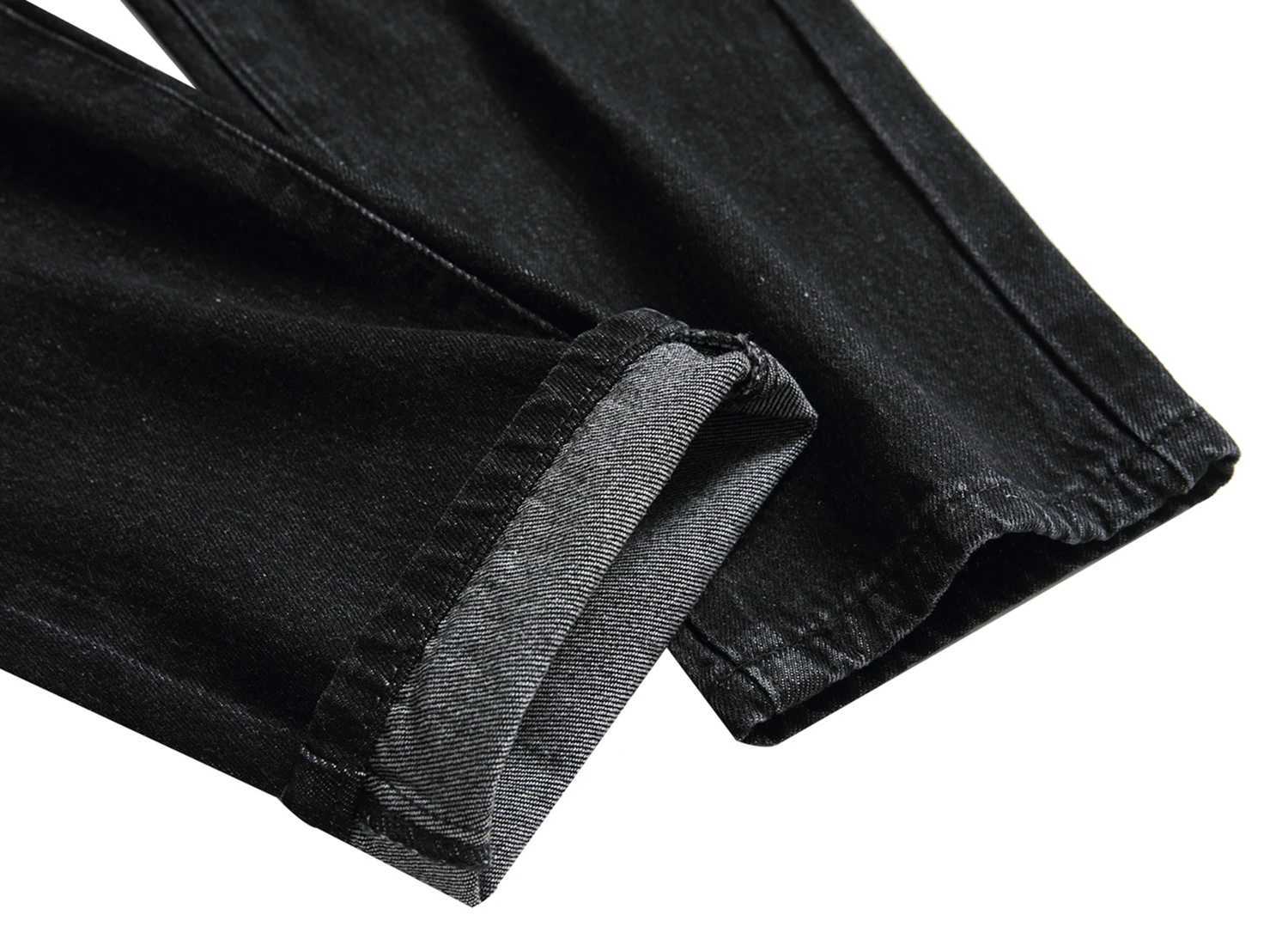 Mens Black Casual Ripped Jeans Mens Slim Fashion Casual Denim Trousers X2507181