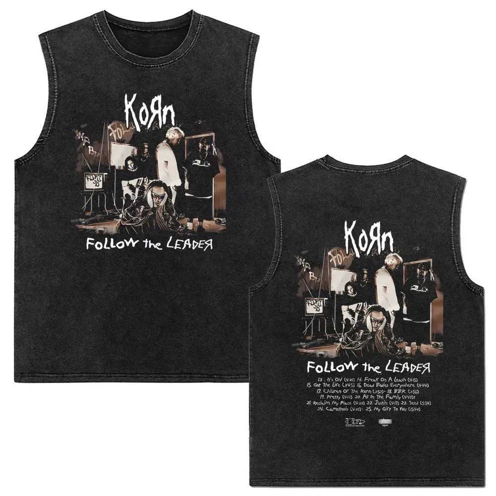 Rock Band Korn Follow The Leader Vintage Washed Tank Tops Men Women Retro Gothic Metal Slveless Vest Man Casual Cotton T-shirt X250504
