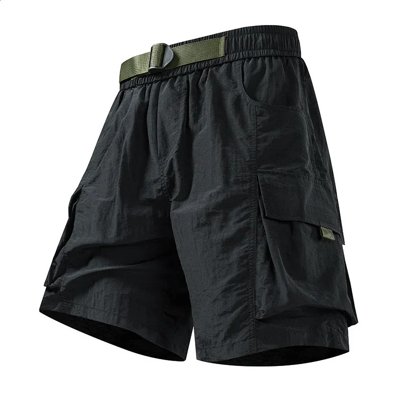 Ice Silk Cargo Pants Loose Fit Summer Casual Pants American Style Workwear Shorts for Men Multi-Pocket Thin Quick-Dry 250428