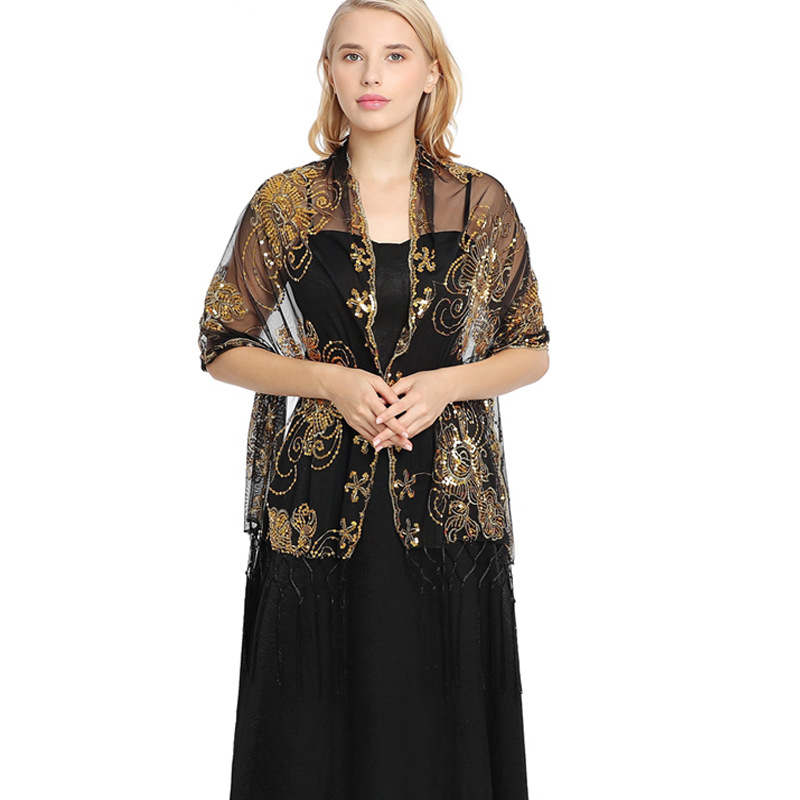 K615 Cross-border hot-selling sequined embroidered tassel shawl, evening dress party dinner shawl for women, bridal cheongsam shawl