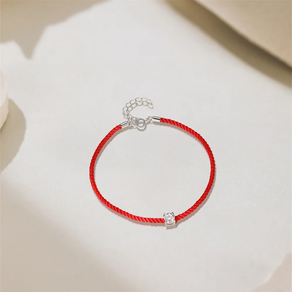 LENNIK 925 sterling silver bracelet for women in white gold single Mo silica diamond red rope online lucky bracelet 250424